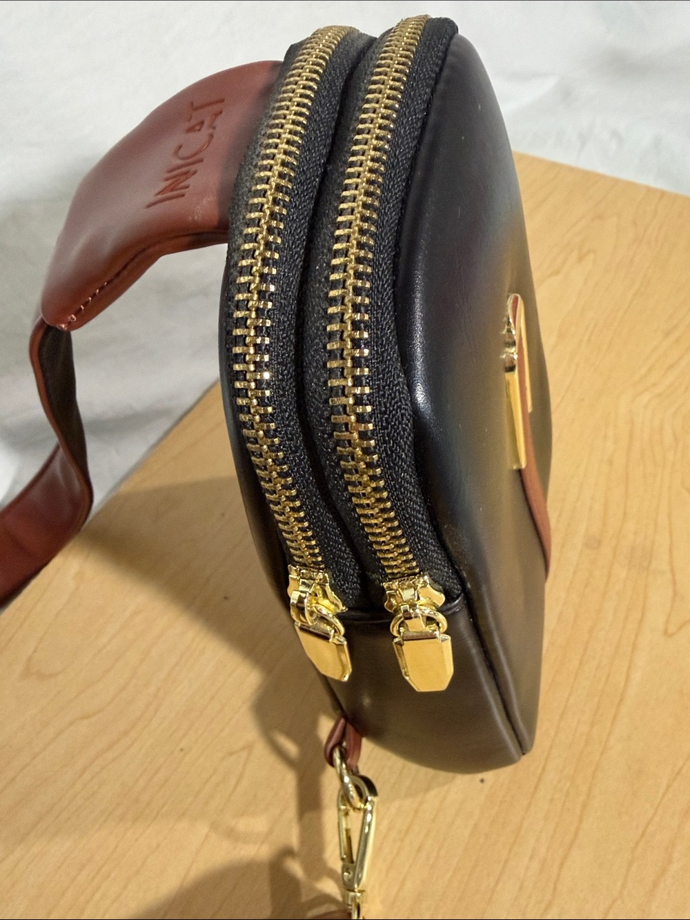 Black and Brown Women's Crossbody Bag with Gold Accent - Picture 3 of 5